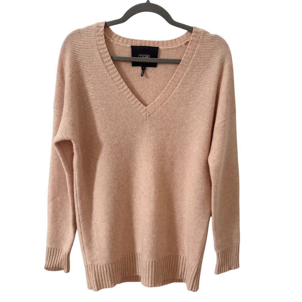 Maje Matty 100% Cashmere V-Neck Knit Sweater in "Nude" Size 2 (US M)